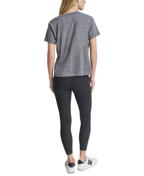 DKNY Sport Women's Rhinestone Stripe Knot T-Shirt Black Heather M