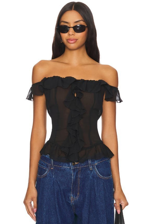 LIONESS Timeless Ruffle Top Black Size M