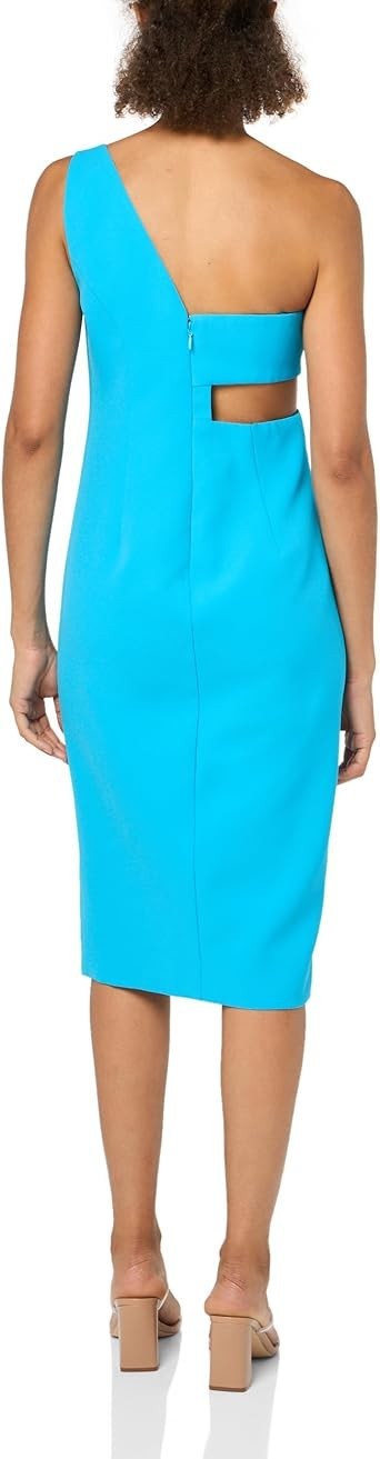 BCBGMAXAZRIA Women's One Shoulder Asymmetrical Neck Cut Out Midi Dress Vivid 8