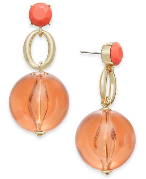 INC Gold-Tone Stone & Bead Drop Earrings Coral 2 1/3" $29.50