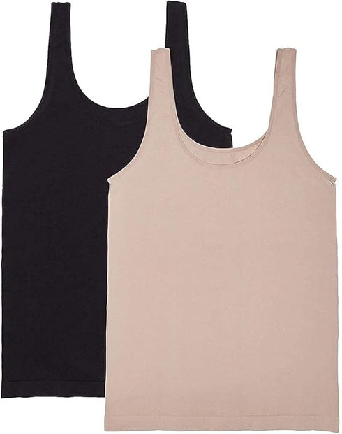 Carole Hochman Ladies’ 2 Pack Scoop Neck Tank Black/Beige - Size: Small (6-8)