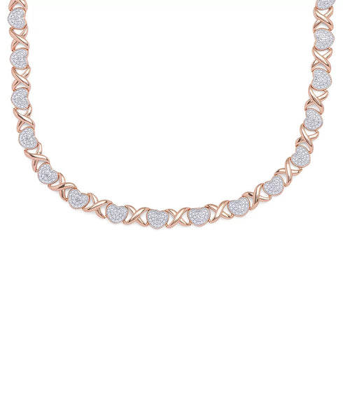 Macys Diamond Accent X and Heart Necklace in Rose Gold-Plate MSRP $170