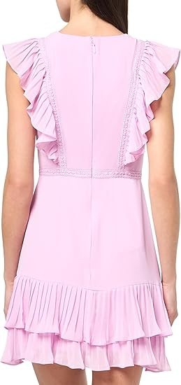 BCBGMAXAZRIA Pleated Ruffled Mini Dress Orchid Bouquet Size 6