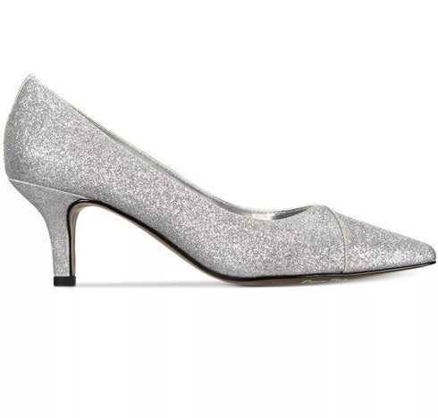 Easy Street Chiffon Pumps Pointed Toe Slip On Silver Glitter 7.5M