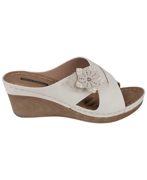 GC Shoes Women's Selly Flower Wedge Sandals White Size 8M