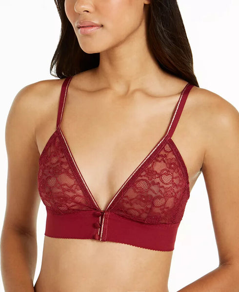 INC Women's Lace with Buttons Bralette Red- XL