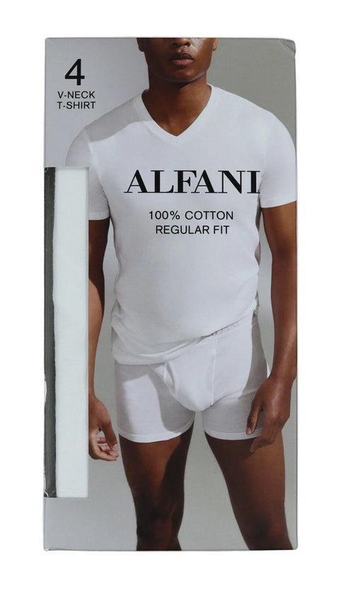 Alfani 4-Pack 100% Cotton V-Neck Regular Fit Tagless Men's T-Shirts White XL