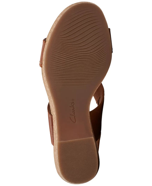Clarks Giselle Style Wedge Heel Platform Sandals Tan Size 8.5M