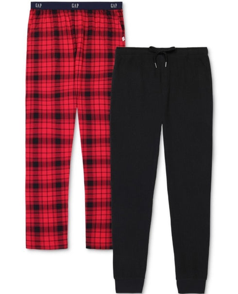 Gap Men's 2-Pk. Plaid Straight-Leg Pajama Pants + Jogger Red Plaid/ Black XL