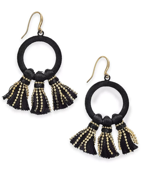INC Gold-Tone Velvet Hoop & Tassel Drop Earrings