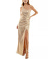 City Studios Juniors' One-Shoulder Ruched Metallic Gown Gold 9