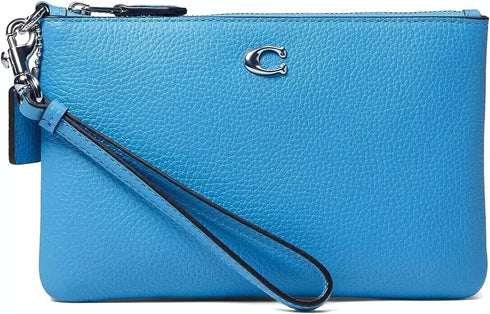 COACH Small Wristlet - CH818 Pool (Blue) Polished Pebble Leather $95
