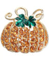 Charter Club Pumpkin Pin Brooch Orange Rhinestones Gold Tone Metal 1.75”