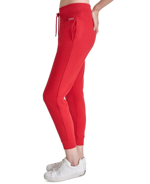 DKNY Sport Women's Drawstring Rhinestone Fleece Jogger Sweatpants Red Light XL
