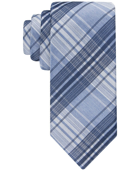 Calvin Klein Men's Denim Plaid Tie Light Navy