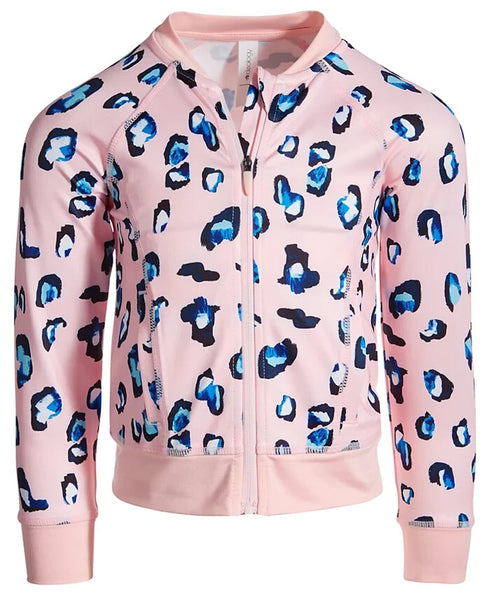 ID IDEOLOGY Little Girls Printed Bomber Jacket Leopard Print Pink w/ Blue Size 5