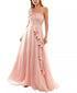 City Studios Juniors' Asymmetric Pleated Ruffled Gown Blush Gold 3
