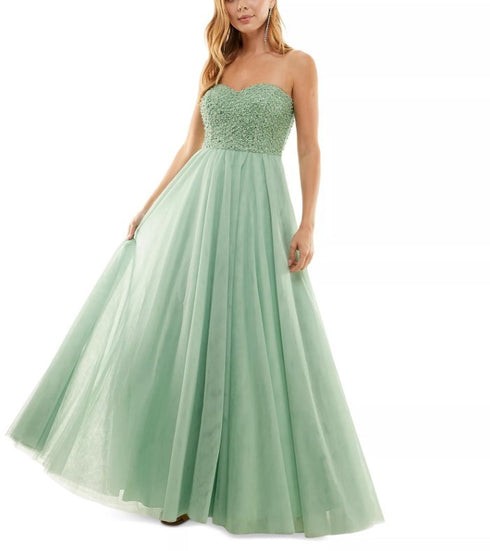 Say Yes to the Prom Juniors' Pearl Embellished A-Line Dress Pale Sage 5