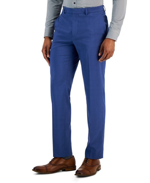 Perry Ellis Portfolio Men's Slim-Fit Tonal Windowpane Dress Pants Blue 32x30