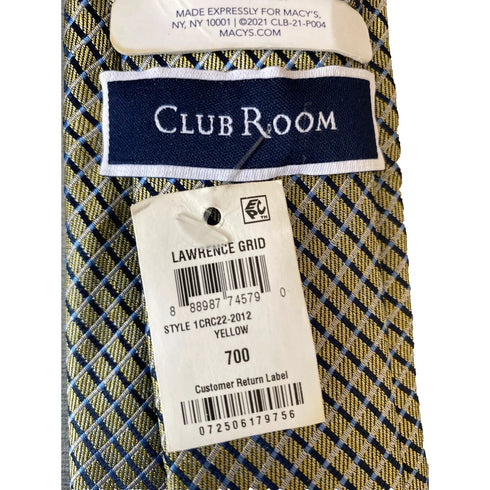Club Room Men's Classic Grid Tie Yellow OS NWT
