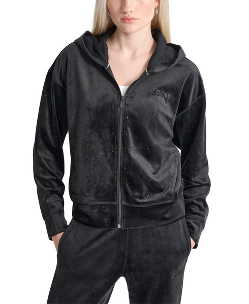 DKNY Sport Women's Rhinestone Embellished Hoodie Black S