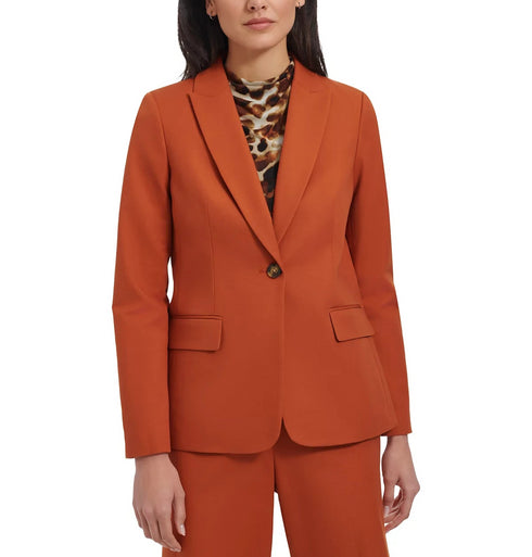 Calvin Klein Women's Orange Cotton-Blend One-Button Blazer Jacket Size 4