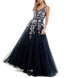 Say Yes to the Prom Juniors' Embellished Floral Ballgown Navy Pink 5