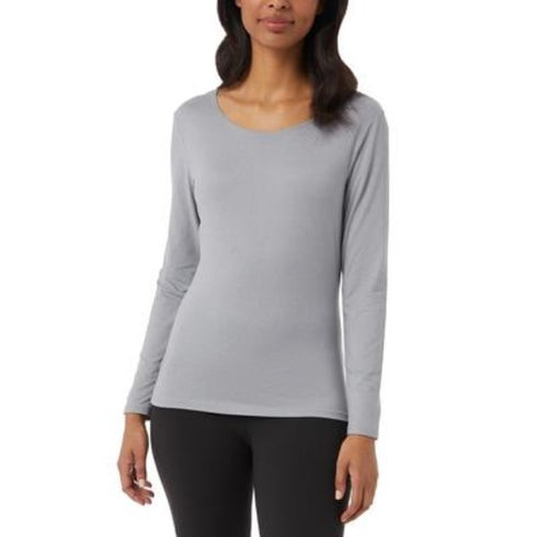 32 Degrees Women's Long-Sleeve Scoop Neck Top Heather Sleet XL
