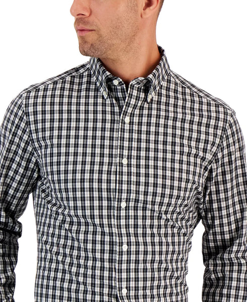 CLUB ROOM Men's Moral Slim Plaid Button-Down Dress Shirt Black & White Size S