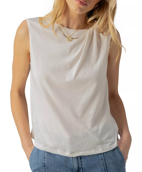 Sanctuary Women's Sun's Out Cotton Knotted Sleeveless Tee White Size XL