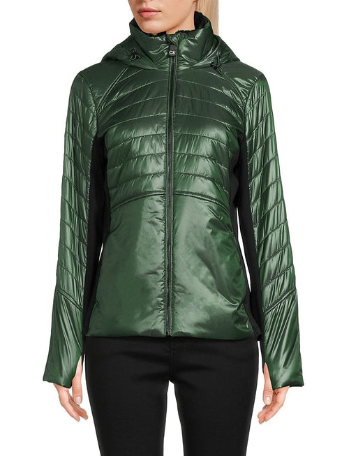 Calvin Klein Performance Women's Hooded Puffer Jacket Metallic Bonsai M