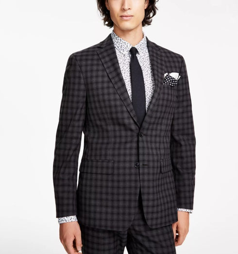 Bar III Men's Slim-Fit Check Suit Jacket Brown Check Size 38L