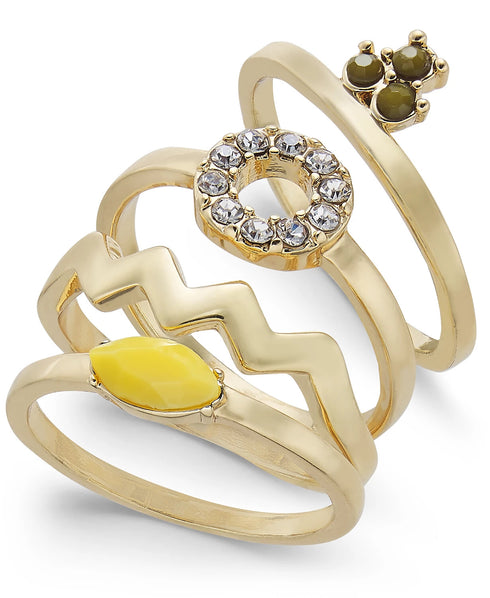 Inc Gold-Tone 4-Pc. Set Stone & Crystal Stackable Rings Size 7