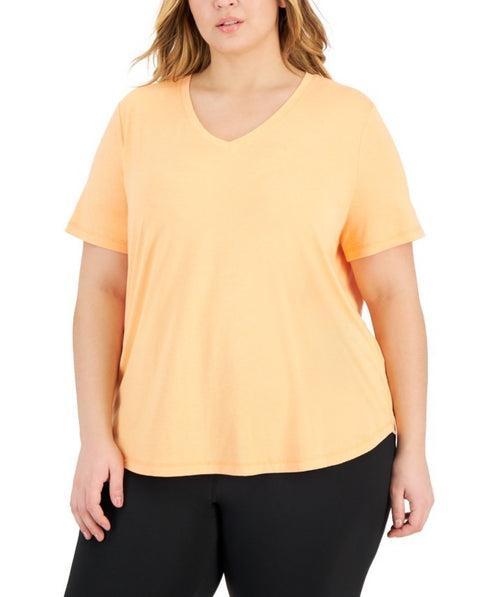 ID Ideology Plus Size Curved-Hem V-Neck Top Melon Sorbet 2X