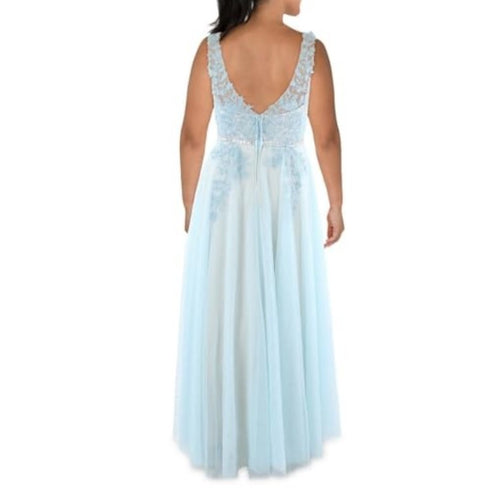 Say Yes to the Prom Trendy Embroidered Corset Gow Pale Sky Soft Peach 14W