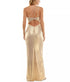City Studios Juniors' One-Shoulder Ruched Metallic Gown Gold 9