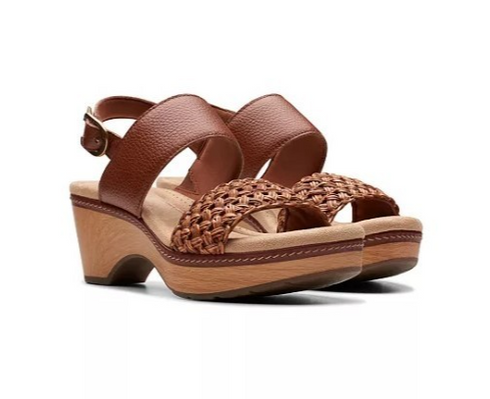 Clarks Seannah Step Woven Strap Solid Clog Tan Sandals Combi 6M