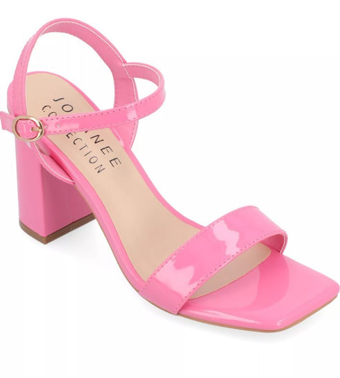 Journee Collection Women's Tivona Square Toe Block Heel Sandals Pink 8M