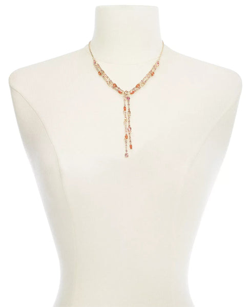 INC Rose Gold-Tone Multi-Crystal Lariat Necklace, 17" + 3" ext