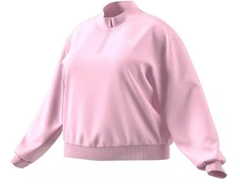 adidas Plus Size Inclusive Small Logo French Terry Quarter Zip Top Pink 1X