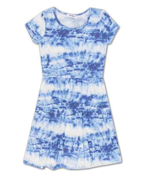 Speechless Big Girls Knit Tie-Dye Tier Dress - Blue, White Size 14
