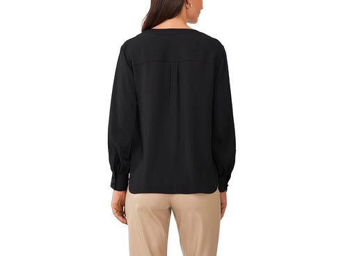 VINCE CAMUTO V Neck Button Front Blouse Rich Black Size L