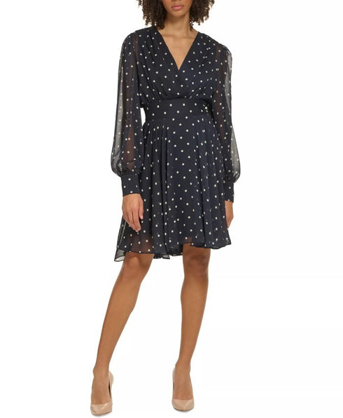 Tommy Hilfiger Womens Polka Dot Fit & Flare Dress Sky Captain White Cap 2
