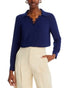 Single Thread Lace Trim Collared Blouse Peacoat S