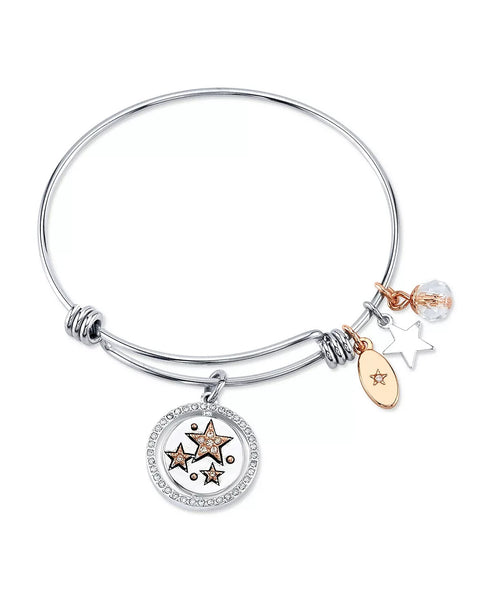 UNWRITTEN "Live Your Dream" Stars Bangle Bracelet in SS & Rose Gold-Tone