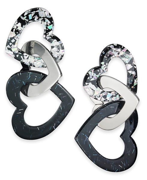 INC Silver-Tone Resin Interlocking Heart Drop Earrings