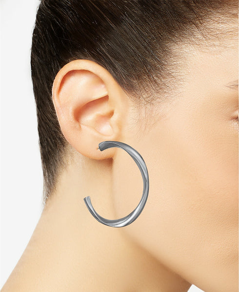 Alfani Hematite-Tone Sculpted Open Medium Hoop Earrings 2"