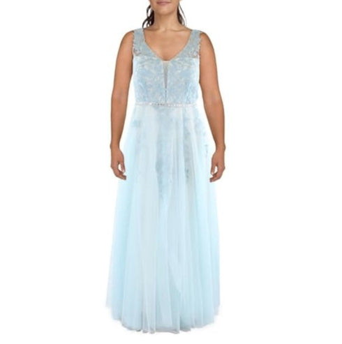 Say Yes to the Prom Trendy Embroidered Corset Gow Pale Sky Soft Peach 14W