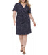 DKNY Plus Size Printed Ruched Faux-Wrap Dress Navy Pink 16W