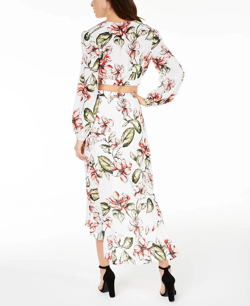 GUESS Long-Sleeve Karlotta Top V-neck White floral Size XS